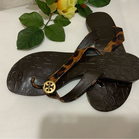 Tory Burch Leather Thong Leopard Animal Print Sandals 7 - Picture 11 of 12